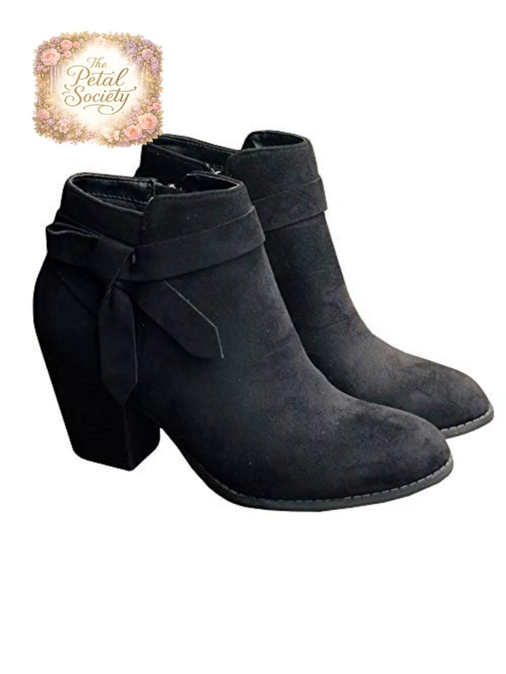 Women's Tie Knot Chelsea Pump Ankle Boots Closed Toe Stacked Heel Booties